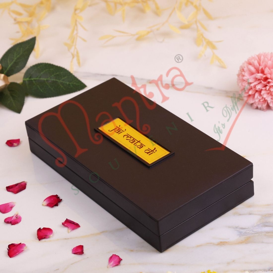 3D Mata Vaishno Devi Charan Paduka Frame Box - Premium ABS Polymer Devotional Gift Set with Gold Plated Footprints