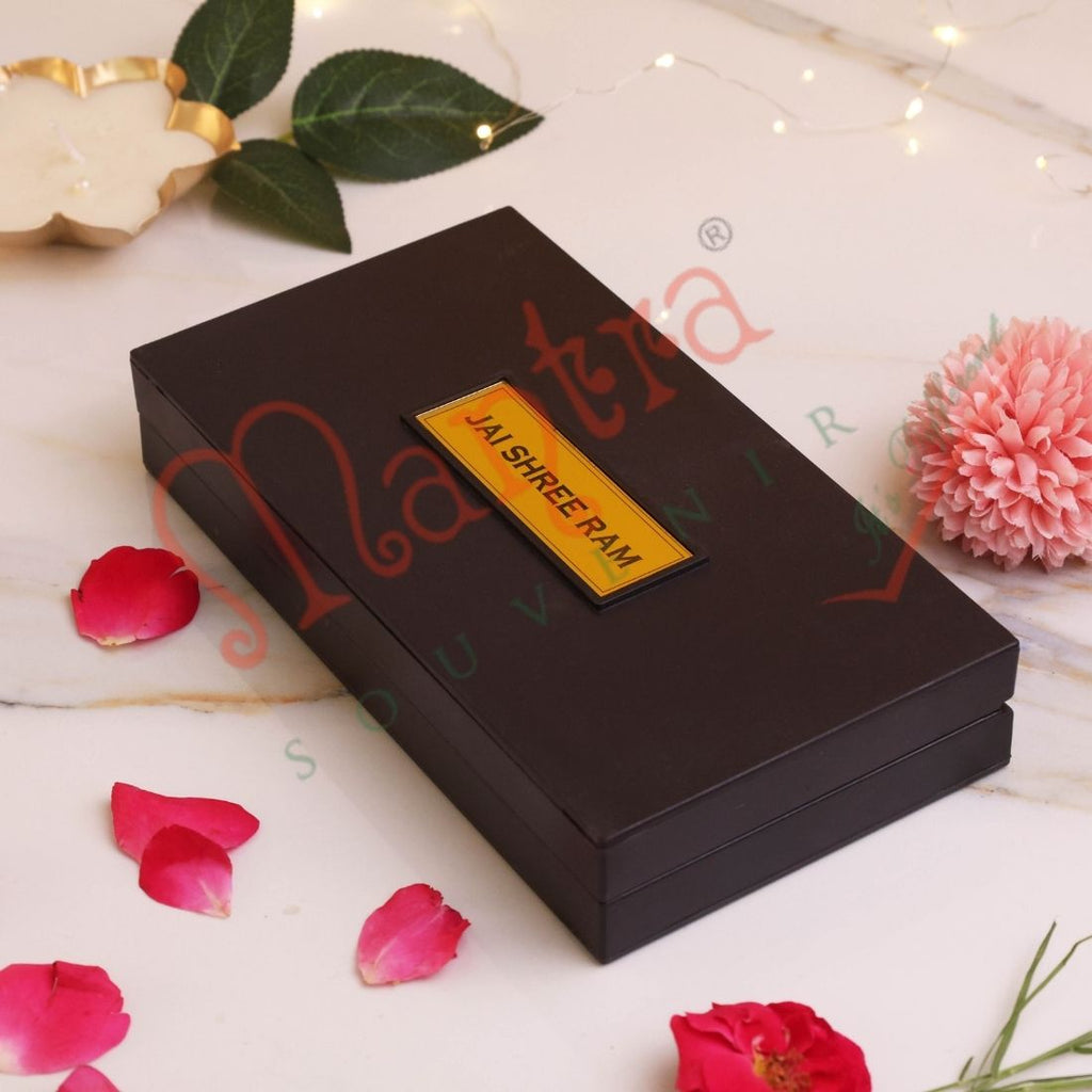 HUMSAFAR Gold Plated Ram Darbar Charan Paduka Plated Idol ABS Polymer Box - Sacred Ram Darbar Frame with Mangal Bhavan Mantra - Divine Spiritual Gift & Pooja Decor