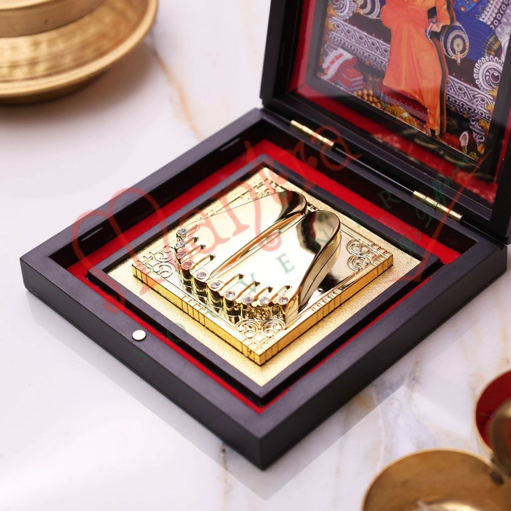 Puttaparthi Sathya Sai Baba Charan Paduka with Photo Frame | Spiritual Puja Paduka for Home Temple & Gifting