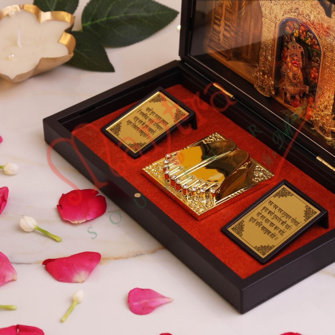 HUMSAFAR 3D Salangpur Hanuman Ji Charan Paduka in Premium ABS Polymer Box - Kashtabhanjan Dev Gold Plated Idol with Hanuman Chalisa Mantras - Spiritual Gift & Protection Decor