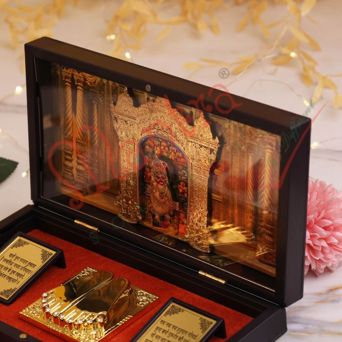 HUMSAFAR 3D Salangpur Hanuman Ji Charan Paduka in Premium ABS Polymer Box - Kashtabhanjan Dev Gold Plated Idol with Hanuman Chalisa Mantras - Spiritual Gift & Protection Decor