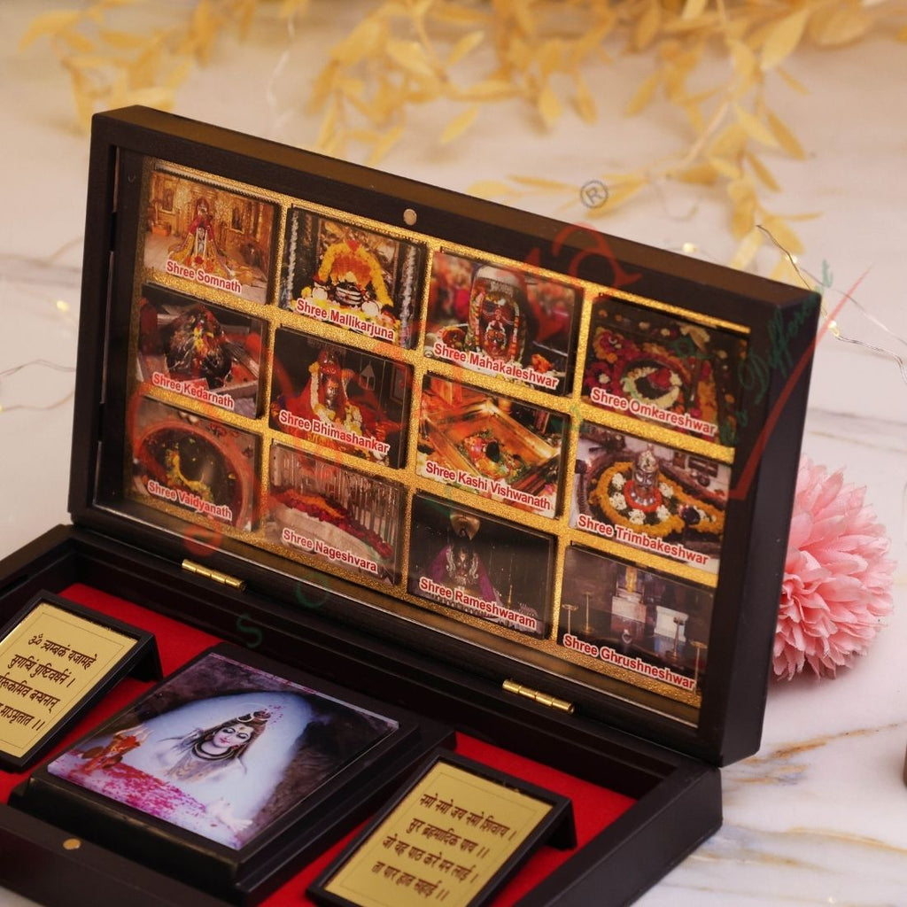 HUMSAFAR 3D 12 Jyotirlinga Spiritual Box in Premium ABS Polymer - All 12 Sacred Jyotirlingas with Mahamrityunjaya Mantra - Lord Shiva Idol for Car Dashboard & Home Decor