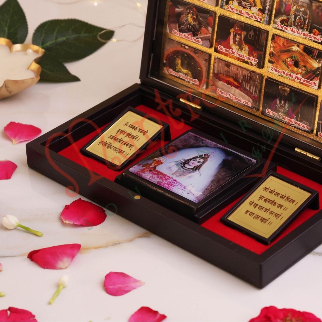 HUMSAFAR 3D 12 Jyotirlinga Spiritual Box in Premium ABS Polymer - All 12 Sacred Jyotirlingas with Mahamrityunjaya Mantra - Lord Shiva Idol for Car Dashboard & Home Decor