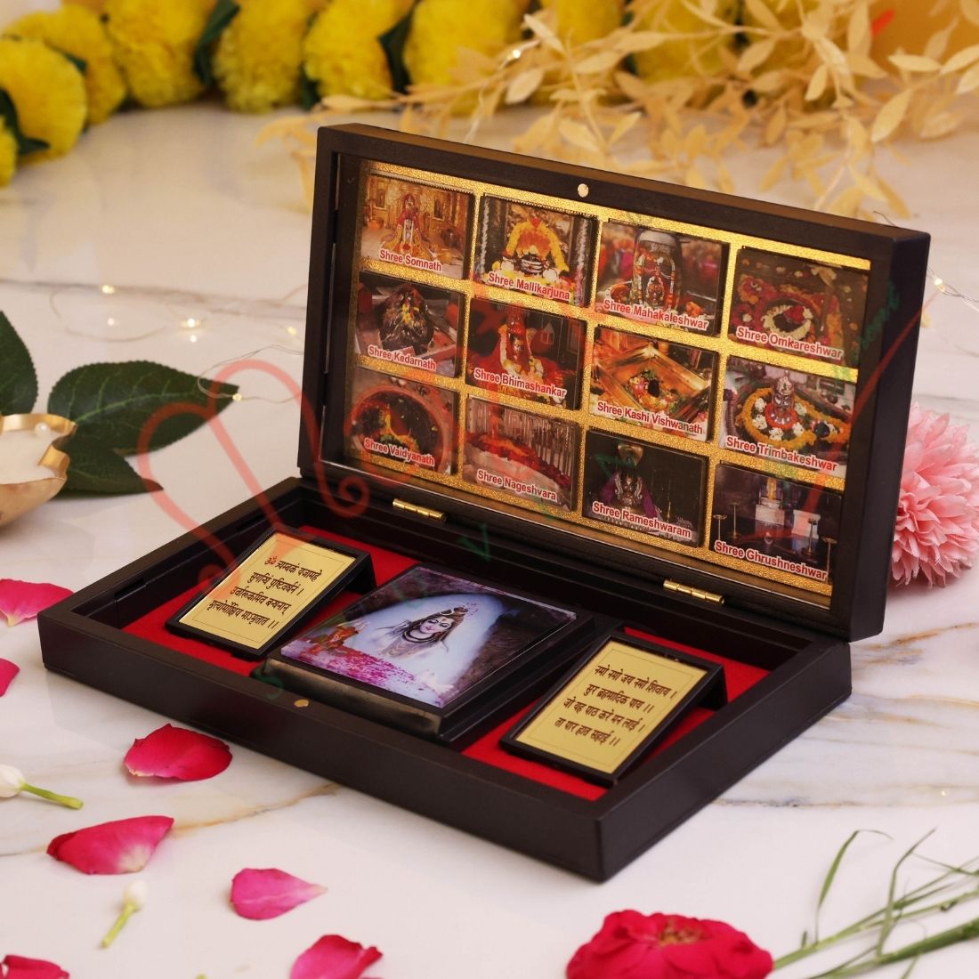 HUMSAFAR 3D 12 Jyotirlinga Spiritual Box in Premium ABS Polymer - All 12 Sacred Jyotirlingas with Mahamrityunjaya Mantra - Lord Shiva Idol for Car Dashboard & Home Decor
