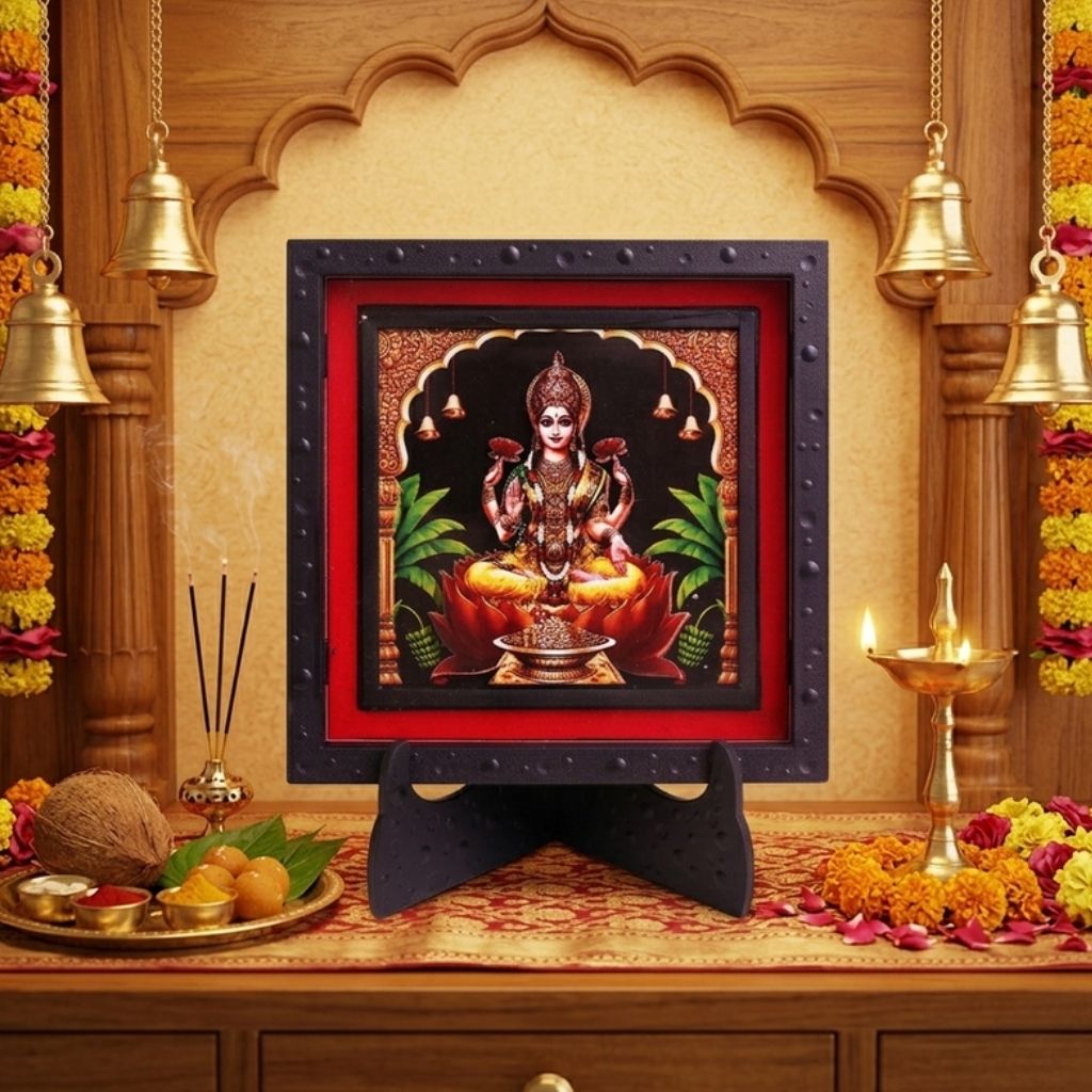 Classic 3D Laxmi Maa Photo Frame with Stand for Home Temple Religious Gift for Home, Office & Festive Gifting for All Occasion