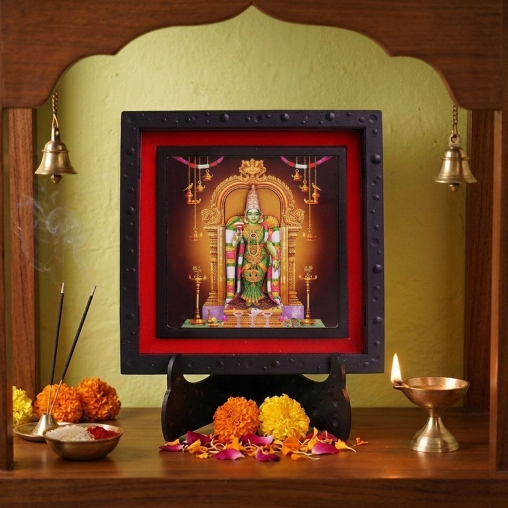 Classic 3D Meenakshi Amman Photo Frame for Home Decor | Premium Religious Wall Hanging & Table Top Frame | Hindu God Goddess Decorative Frame for Pooja Room, Temple, Living Room, Office, Housewarming Gift