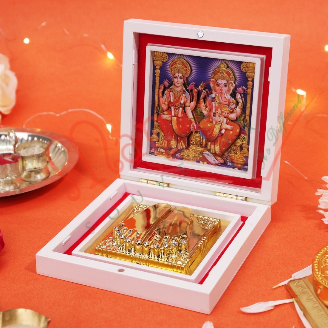 M. Yantram Premium 3D Laxmi Ganesh Charan Paduka Box - Spiritual Gift Set for Home Pooja & Diwali Gifting