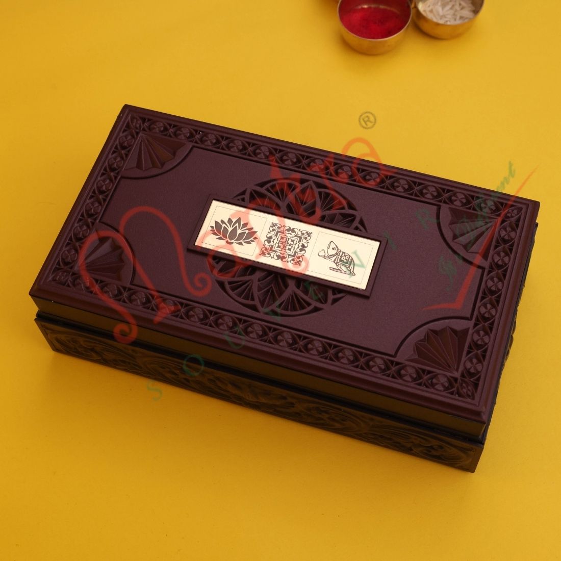 Gold Plated Laxmi Ganesh Corporate Gift Box with Charan Paduka | ABS Polymer Spiritual Desk Decor & Puja Kit