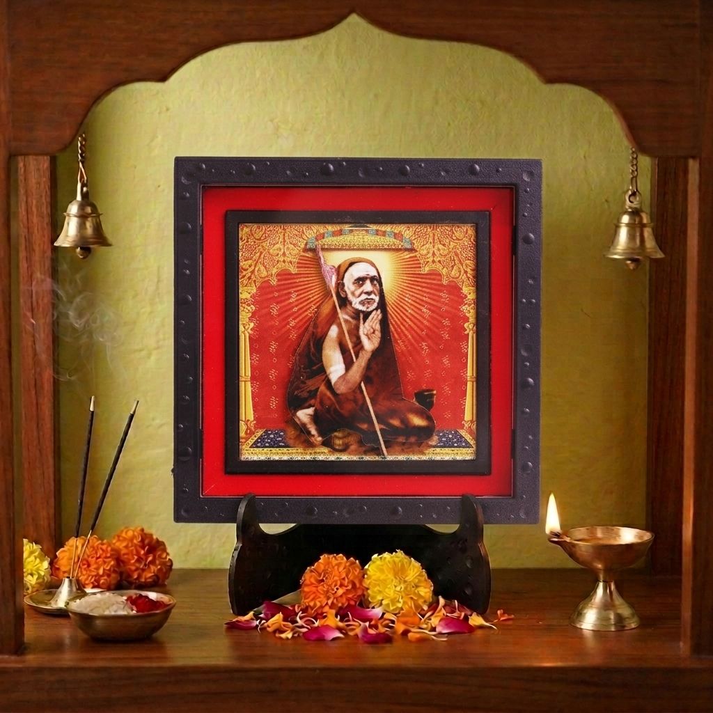 Classic 3D Adi Shankaracharya Photo Frame for Home Decor | ABS Polymer Decorative Deity Frame with Stand | Jagadguru Shankaracharya Religious Photo Frame for Pooja Room Mandir Decoration | Spiritual Gift Item