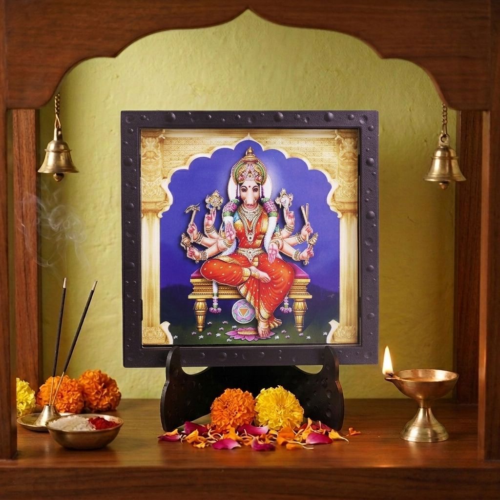 Classic 3D Varahi Mata Deity Photo Frame for Home Decor | Maa Varahi Devi Religious Photo Frame | ABS Polymer Spiritual Goddess Frame for Pooja Room Temple Decoration Living Room Office Gift