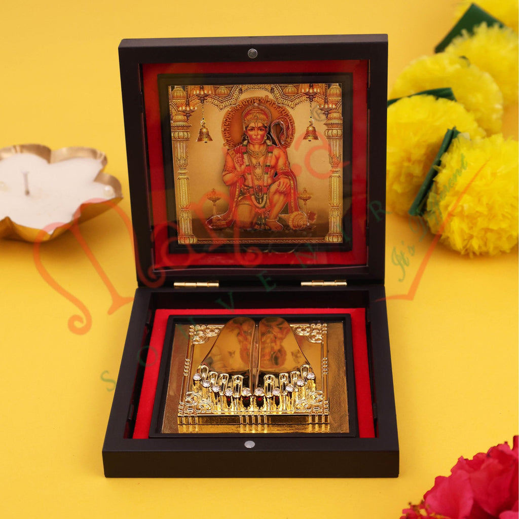 Yantram Divine 3D Lord Hanuman Charan Paduka Box Devotional Gift Set with Frame & Decorative Accents