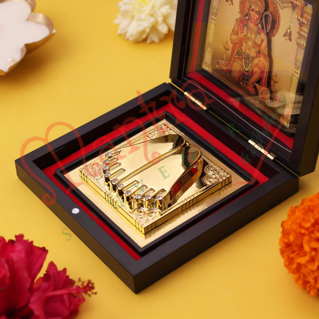 Yantram Divine 3D Lord Hanuman Charan Paduka Box Devotional Gift Set with Frame & Decorative Accents