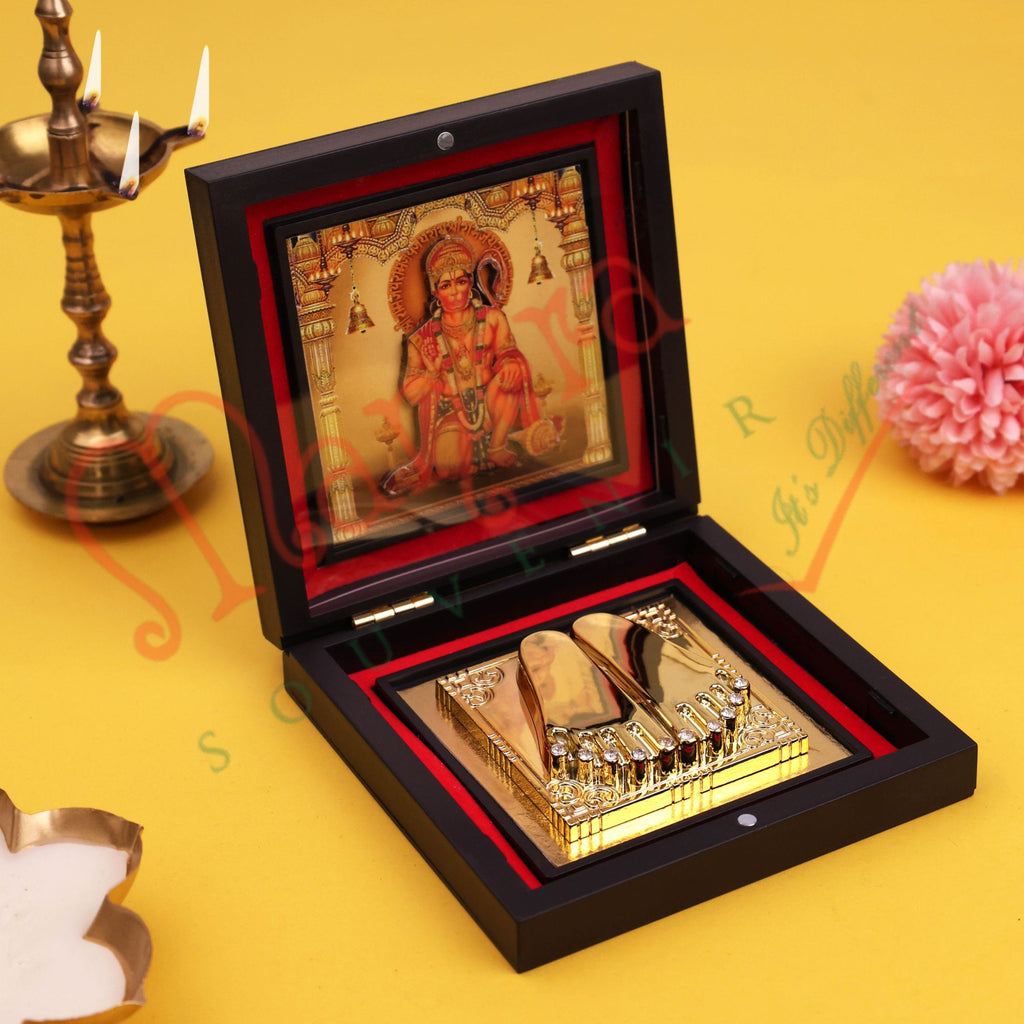 Yantram Divine 3D Lord Hanuman Charan Paduka Box Devotional Gift Set with Frame & Decorative Accents
