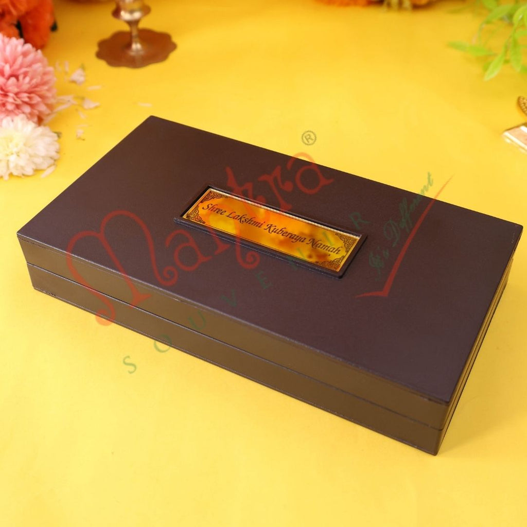 Premium Gold Plated Kuber Laxmi Charan Paduka Box – Durable ABS Polymer Spiritual Frame with Kuber & Mahalakshmi Yantra for Wealth, Prosperity & Gifting