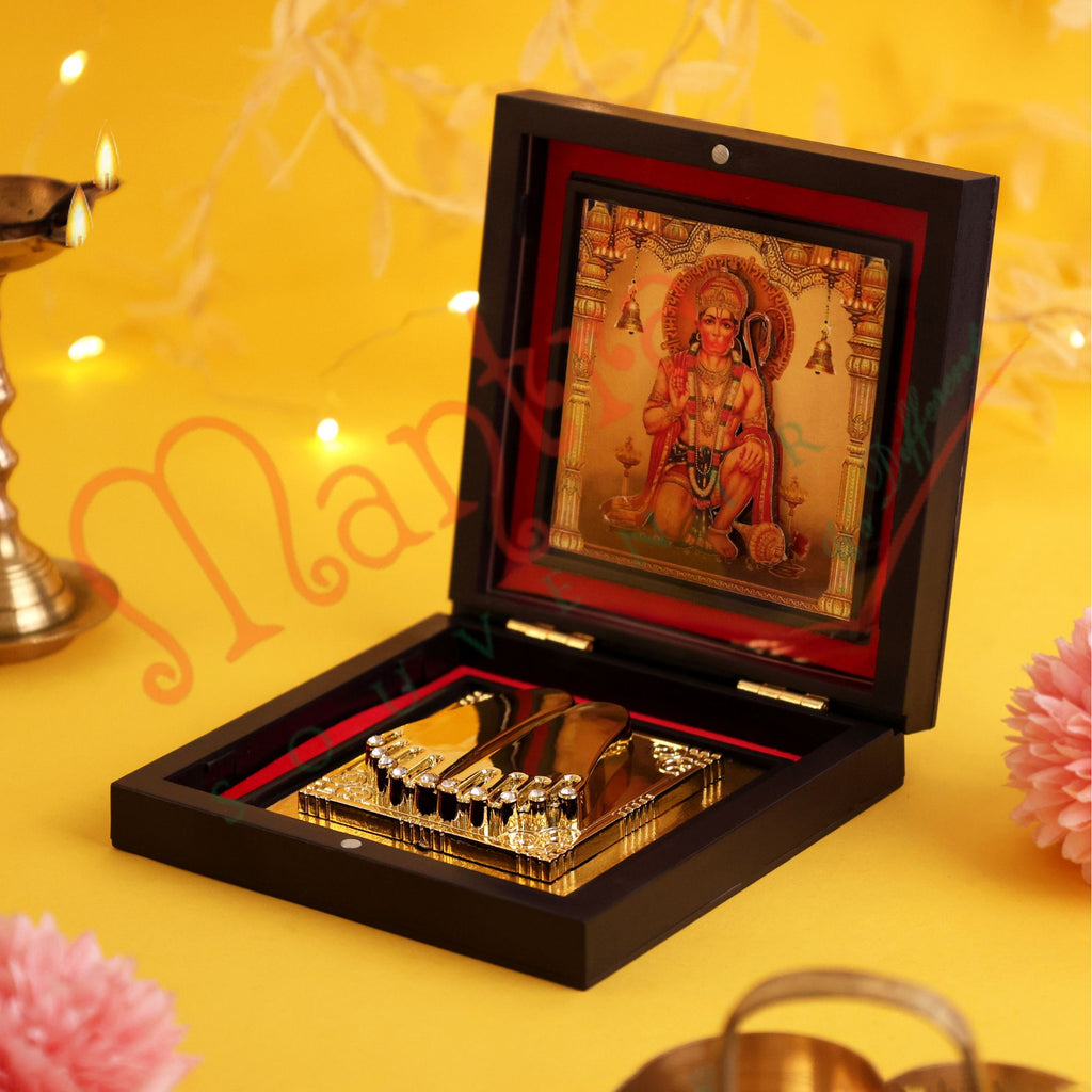 Yantram Divine 3D Lord Hanuman Charan Paduka Box Devotional Gift Set with Frame & Decorative Accents