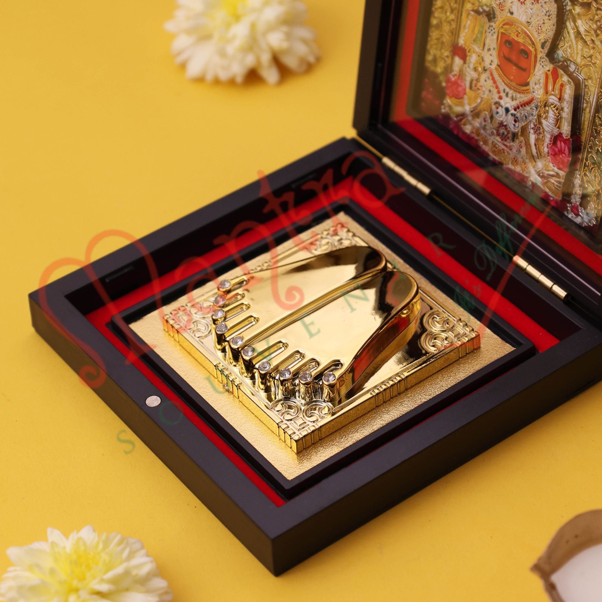 Yantram 3D Nakoda Bhairav Dada Gold-Plated Charan Paduka Box – Premium Jain Spiritual Gift & Protection Frame