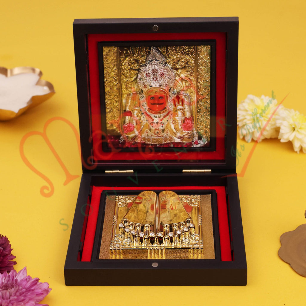 Yantram 3D Nakoda Bhairav Dada Gold-Plated Charan Paduka Box – Premium Jain Spiritual Gift & Protection Frame