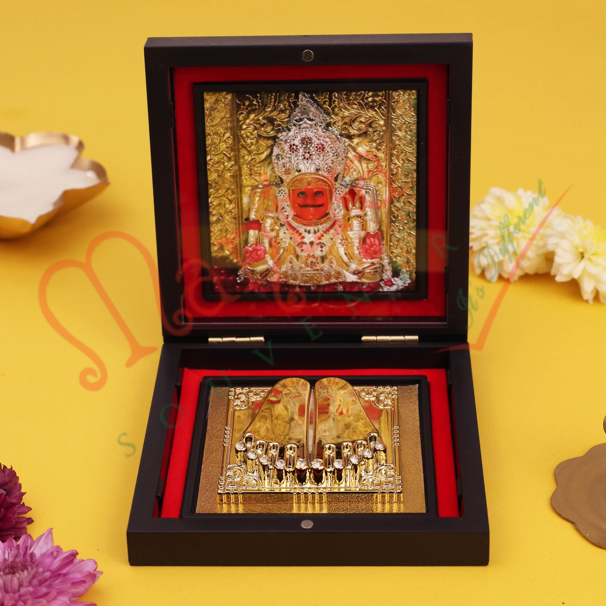 Yantram 3D Nakoda Bhairav Dada Gold-Plated Charan Paduka Box – Premium Jain Spiritual Gift & Protection Frame