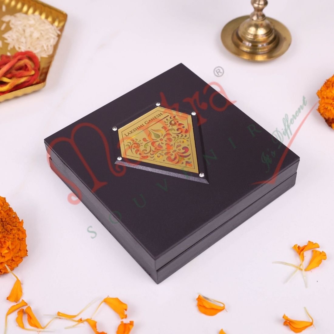 Gold Plated Laxmi Ganesha Charan Paduka in Premium Box – Divine Footprints for Wealth, Prosperity & Home Mandir Decor