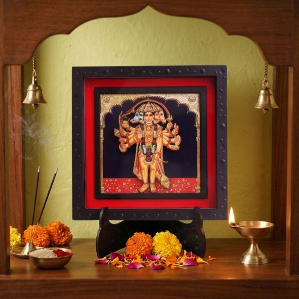 Classic 3D Panchmukhi Hanuman Ji Deity Photo Frame with Stand for Home Temple | Premium Religious Decorative Frame for Pooja Room, Mandir, Living Room, Office Desk | Hindu God Spiritual Gift & Devotional Home Decor