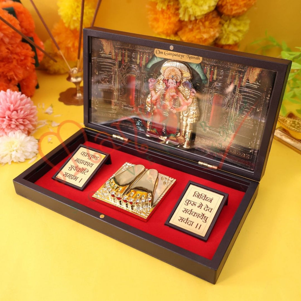 Premium 3D Lalbaugcha Raja Ganesha Charan Paduka Box – Durable ABS Polymer Spiritual Frame for Home Mandir, Office Desk & Auspicious Gifting