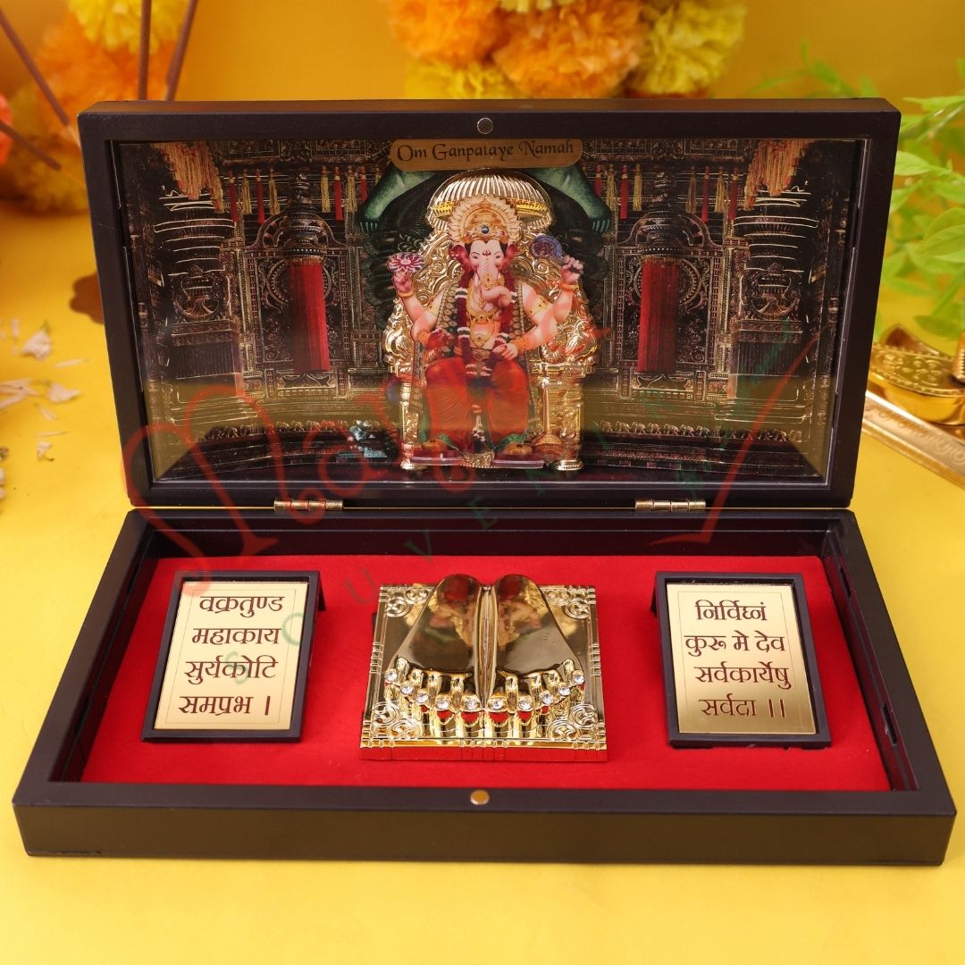Premium 3D Lalbaugcha Raja Ganesha Charan Paduka Box – Durable ABS Polymer Spiritual Frame for Home Mandir, Office Desk & Auspicious Gifting