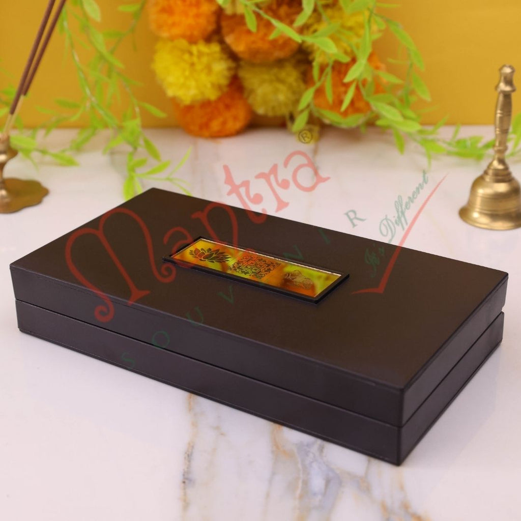 Premium Gold Plated Laxmi Ganesh Charan Paduka Box – Durable ABS Polymer Spiritual Frame with Shree Yantra for Home Mandir, Wealth & Prosperity Gifting