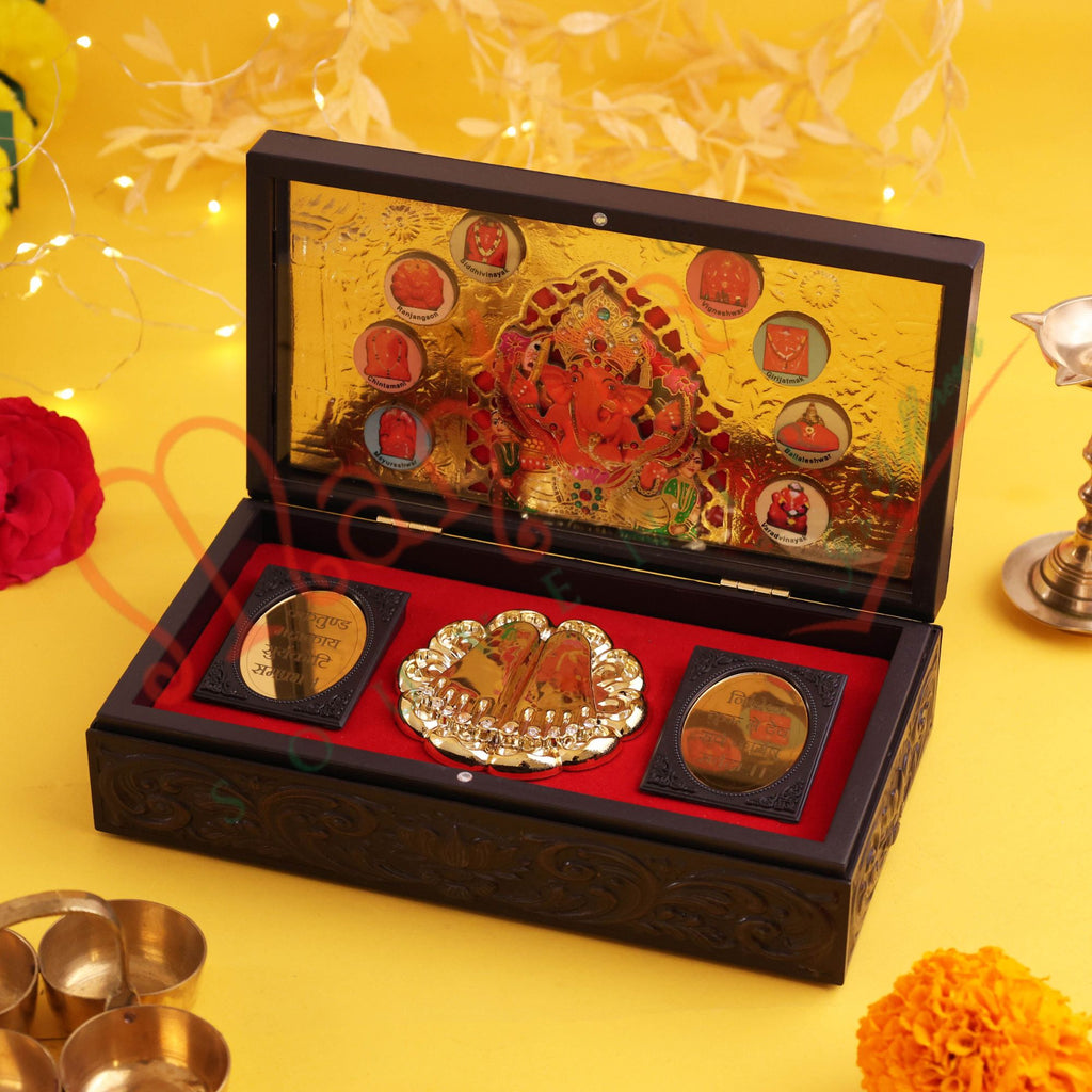 Divine 3D Dagdu Ganesh ji Charan Paduka Corporate Gift Box – Ashtavinayak Blessings Edition
