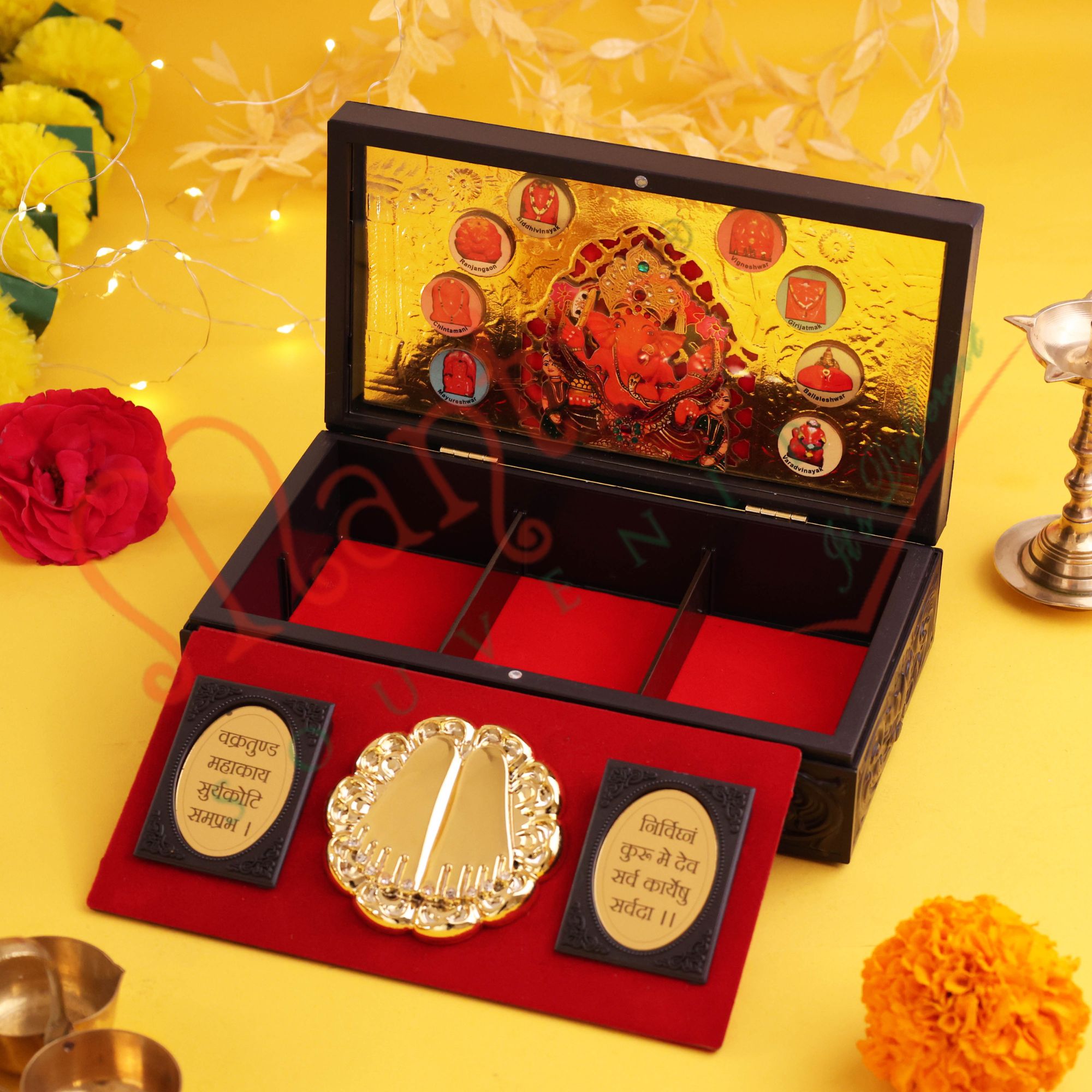 Divine 3D Dagdu Ganesh ji Charan Paduka Corporate Gift Box – Ashtavinayak Blessings Edition