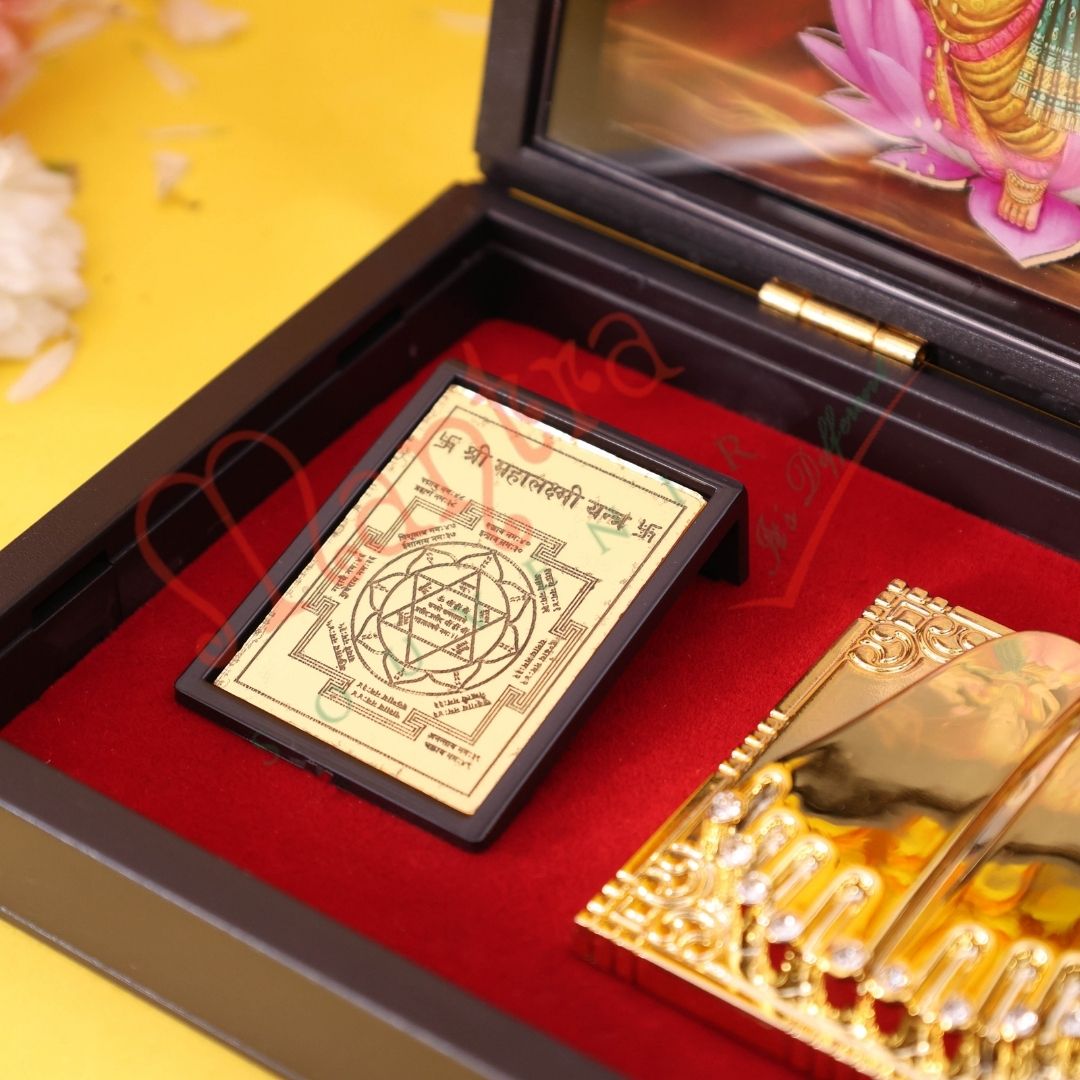 Premium 3D Laxmi Ganesh Charan Paduka Box – Durable ABS Polymer Spiritual Frame with Yantras for Wealth, Home Mandir & Auspicious Gifting