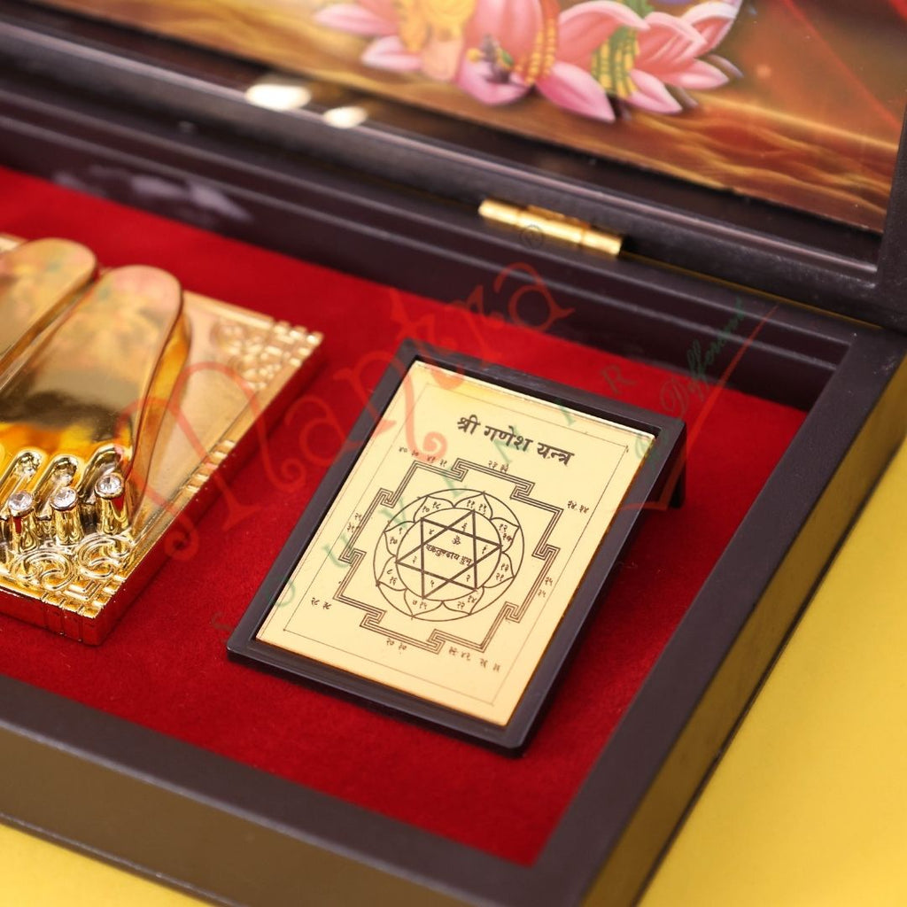 Premium 3D Laxmi Ganesh Charan Paduka Box – Durable ABS Polymer Spiritual Frame with Yantras for Wealth, Home Mandir & Auspicious Gifting