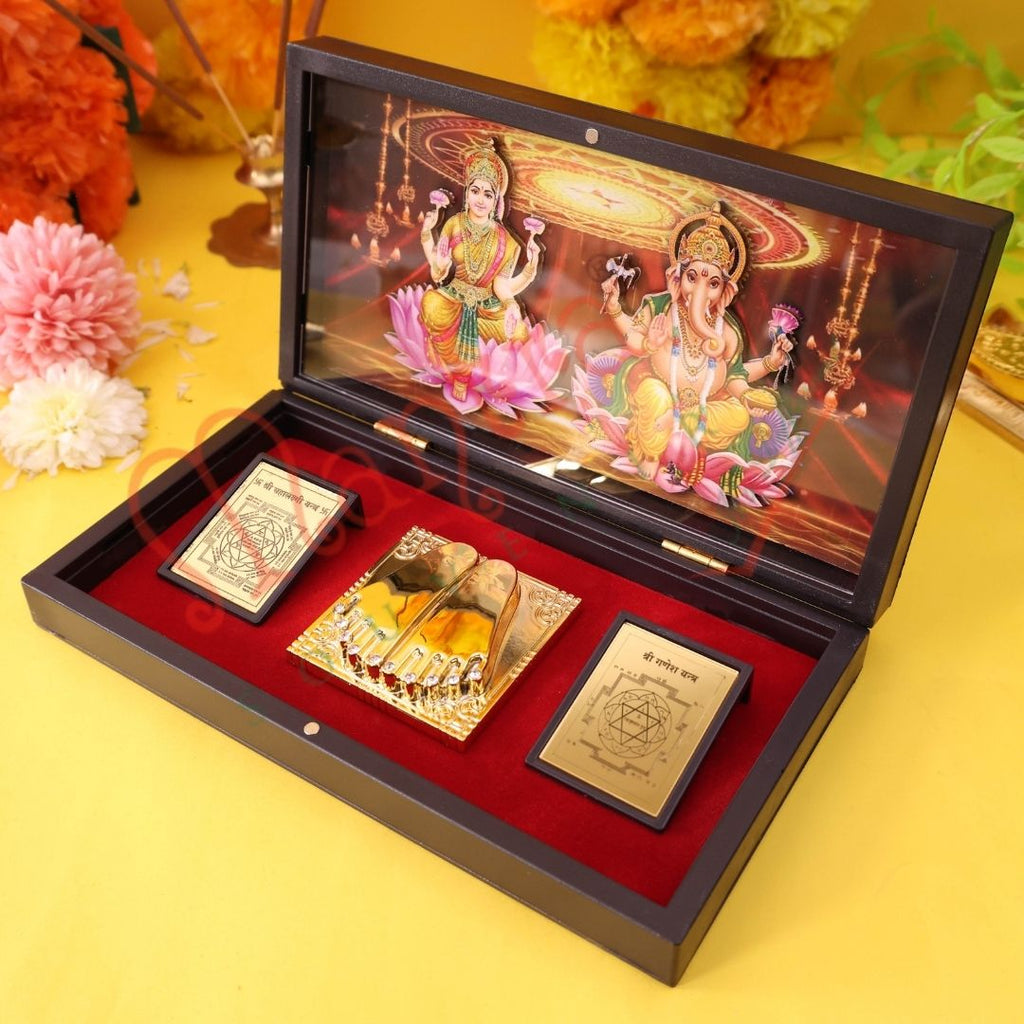 Premium 3D Laxmi Ganesh Charan Paduka Box – Durable ABS Polymer Spiritual Frame with Yantras for Wealth, Home Mandir & Auspicious Gifting