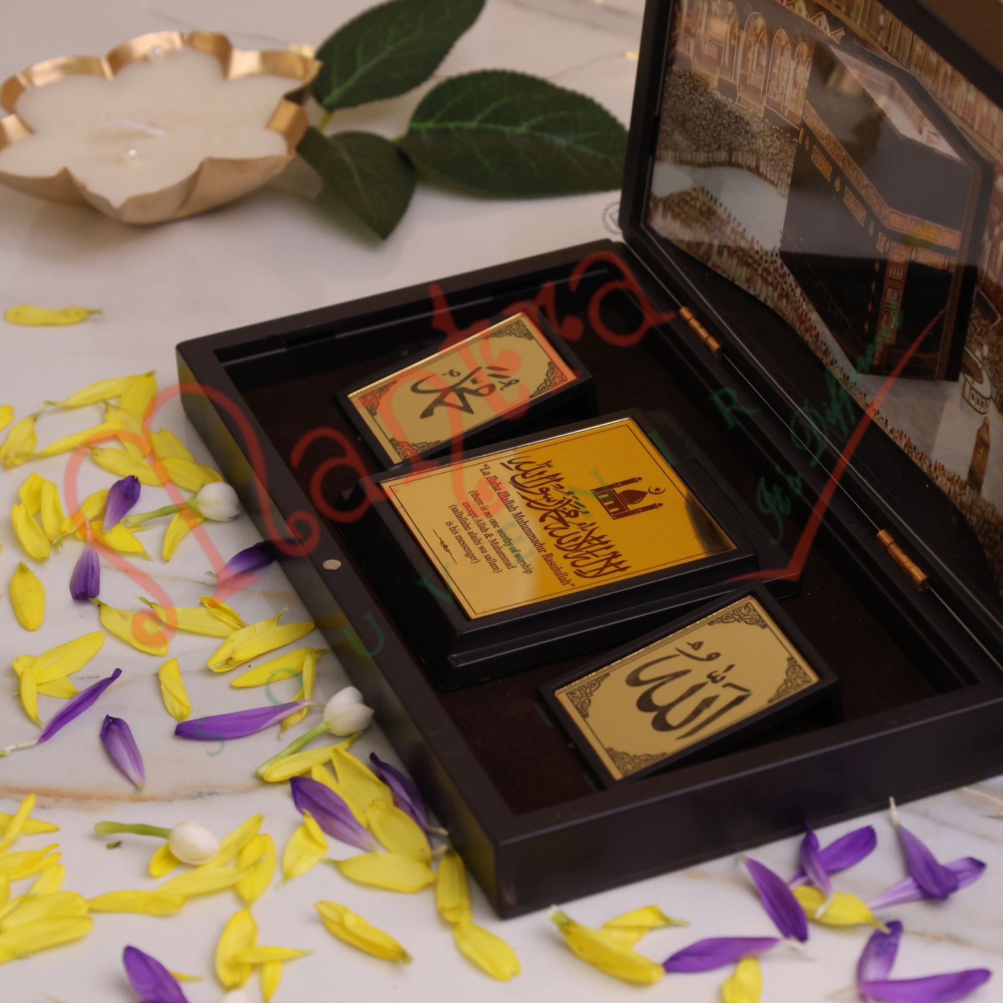 3D Makkah Sharif Kaaba Frame Box – Premium ABS Polymer Islamic Wall Art & Desk Decor – Divine Muslim Blessing Gift with Allah & Muhammad Calligraphy