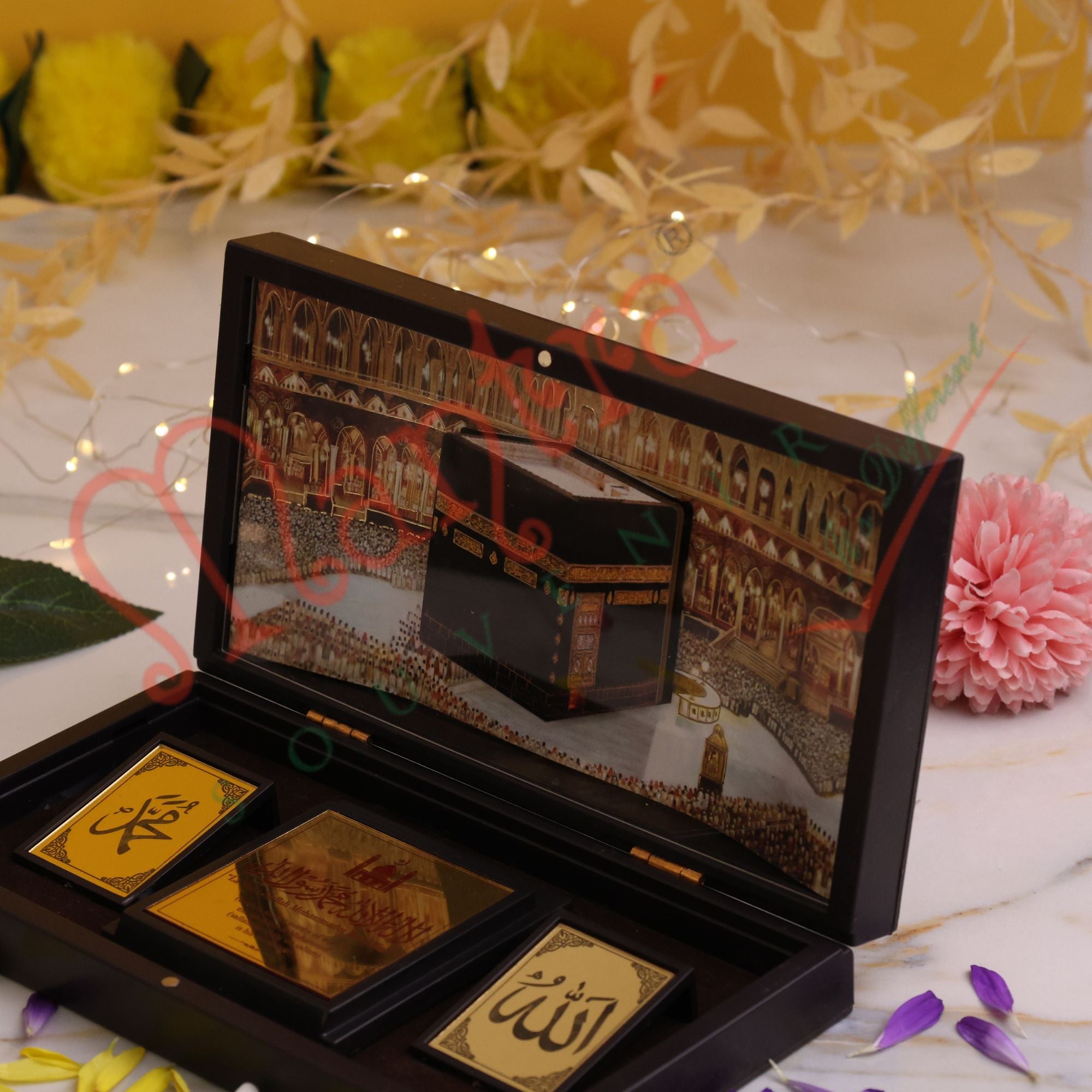 3D Makkah Sharif Kaaba Frame Box – Premium ABS Polymer Islamic Wall Art & Desk Decor – Divine Muslim Blessing Gift with Allah & Muhammad Calligraphy