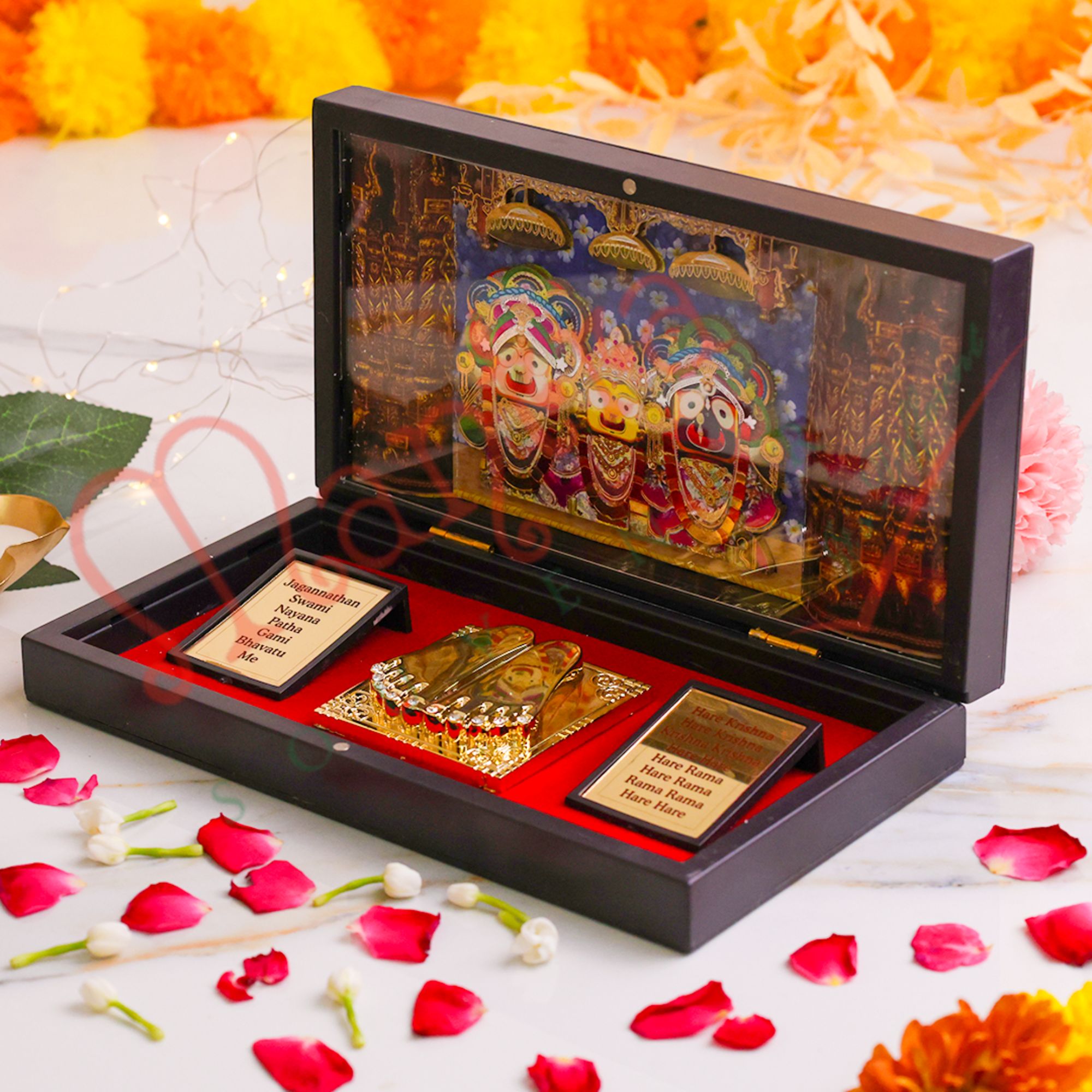 3D Jagannath Puri Charan Paduka Box – Premium ABS Polymer Mahaprabhu Idol – Divine Puri Dham Blessing Gift with Sacred Jagannath Ashtakam