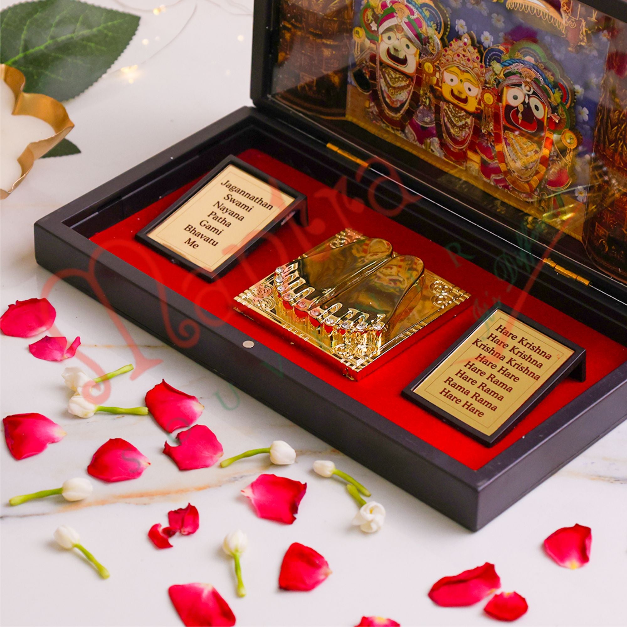 3D Jagannath Puri Charan Paduka Box – Premium ABS Polymer Mahaprabhu Idol – Divine Puri Dham Blessing Gift with Sacred Jagannath Ashtakam