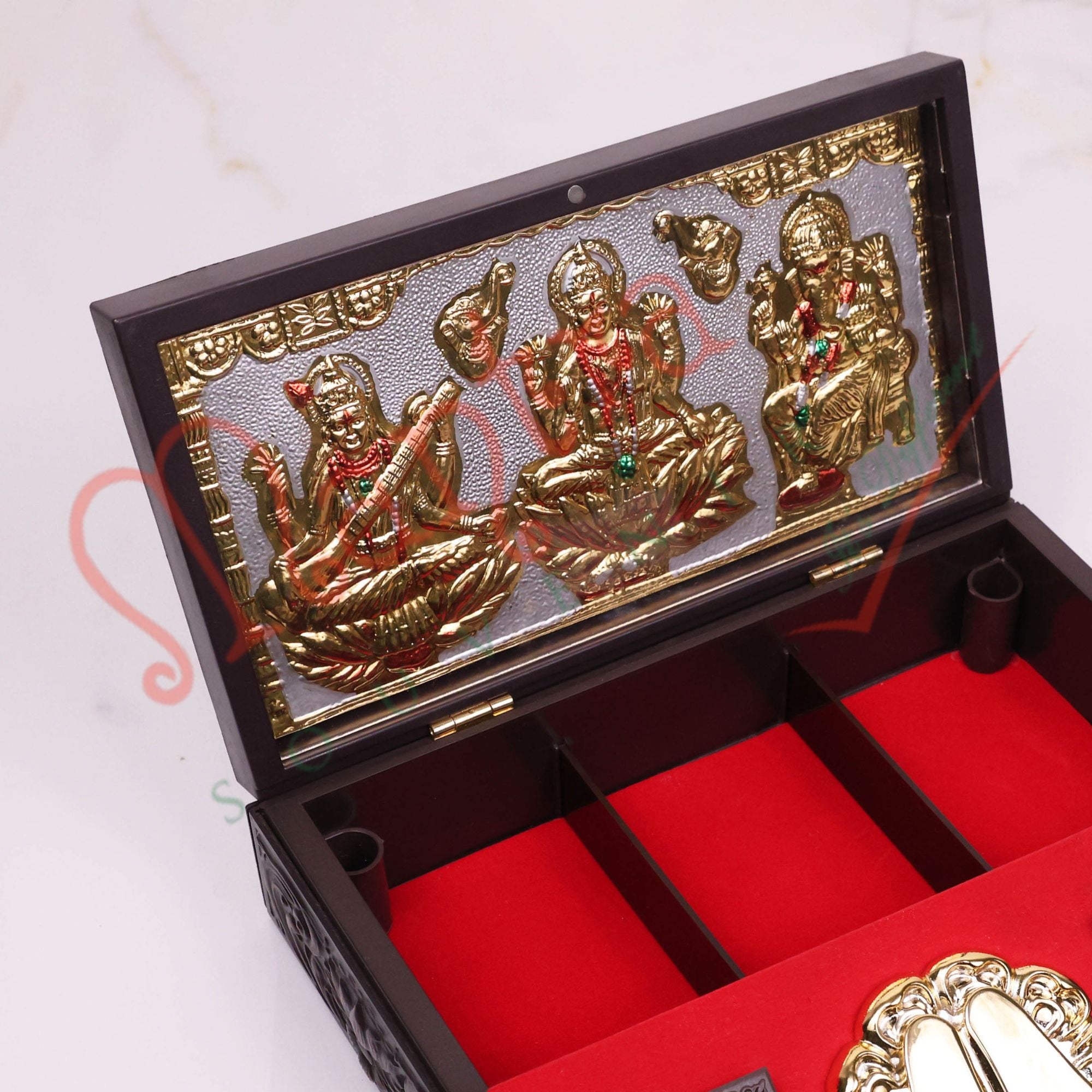 Premium Laxmi Ganesh Saraswati Charan Paduka Corporate Gift Box – Gold Plated Divine Trio in ABS Polymer for Prosperity, Wisdom & Knowledge