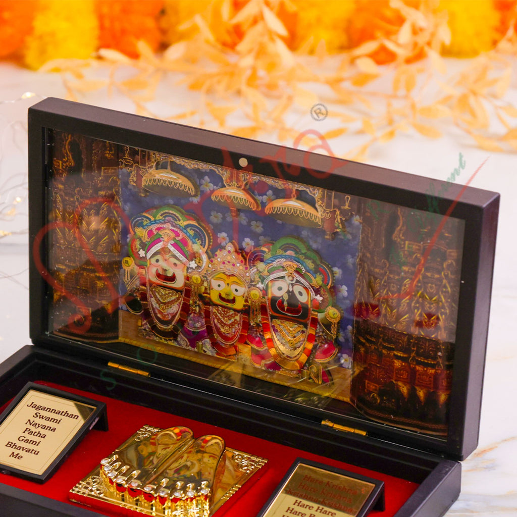 3D Jagannath Puri Charan Paduka Box – Premium ABS Polymer Mahaprabhu Idol – Divine Puri Dham Blessing Gift with Sacred Jagannath Ashtakam