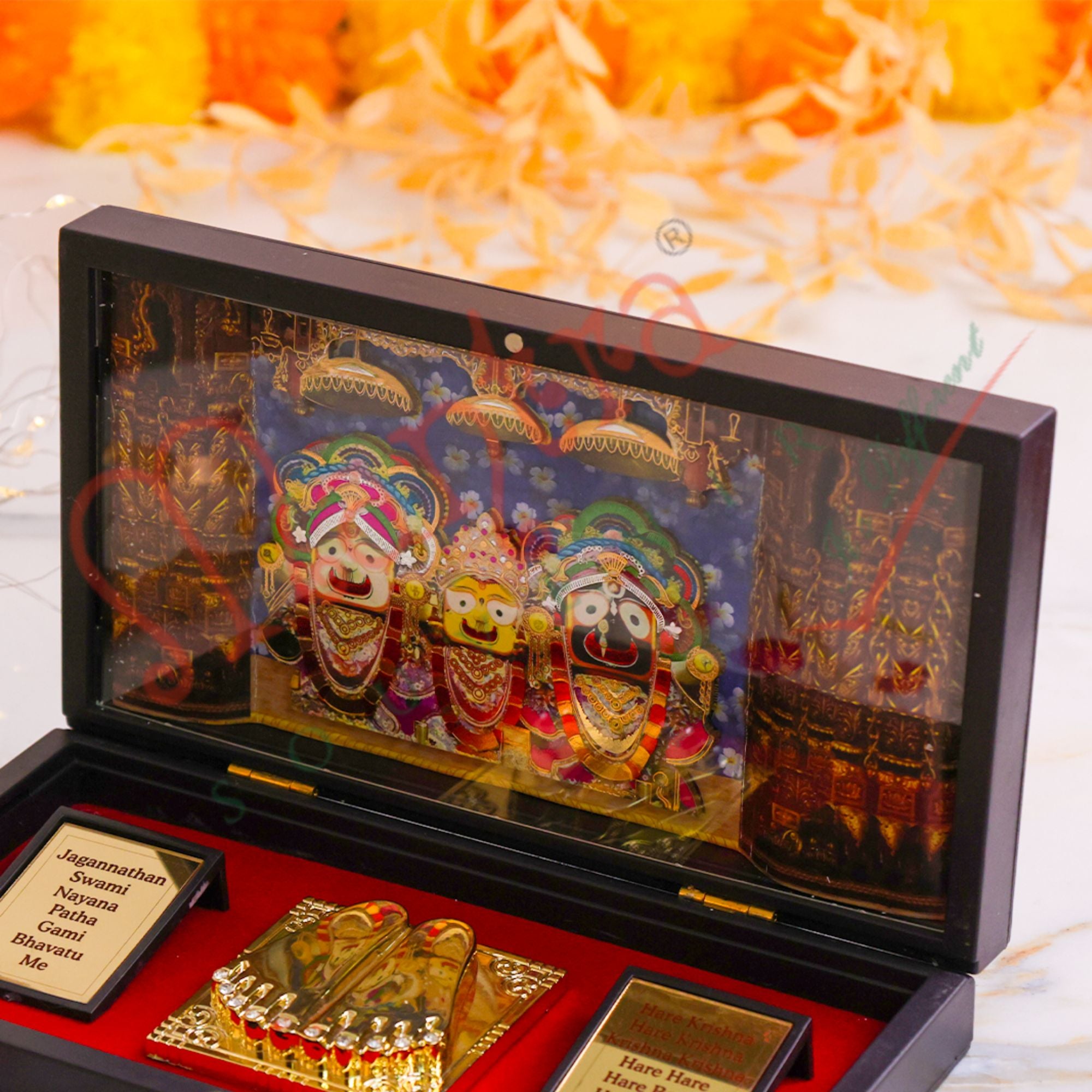 3D Jagannath Puri Charan Paduka Box – Premium ABS Polymer Mahaprabhu Idol – Divine Puri Dham Blessing Gift with Sacred Jagannath Ashtakam