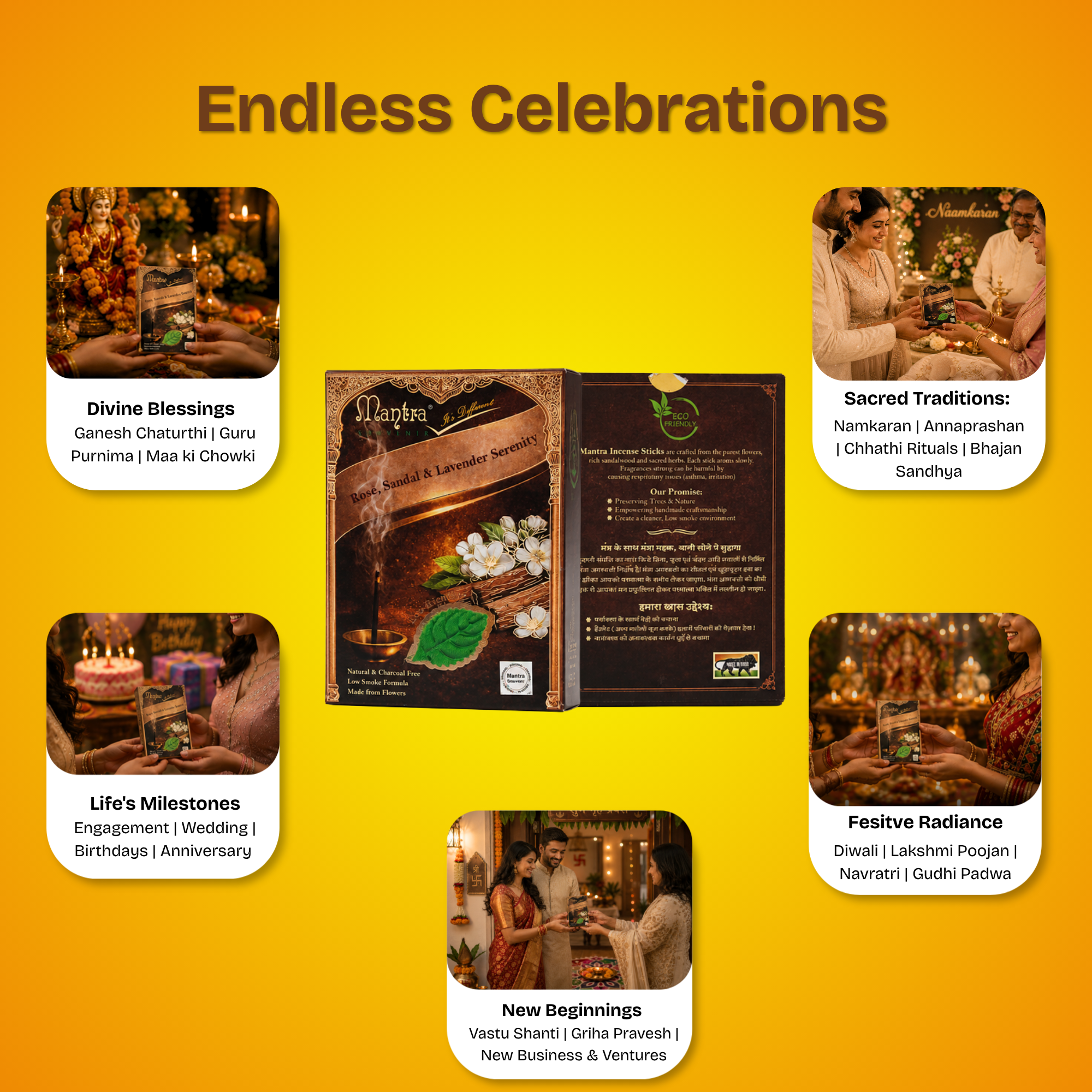 Mantra Souvenir Premium Gift Incense Dhoop Sticks Pack of 6 (180 Sticks) | Rose Sandal Lavender Fragrance Gift Pack | Unique Spiritual Gift for Diwali Housewarming Wedding Return Gifts Corporate Gifting Pooja Gift Hampers
