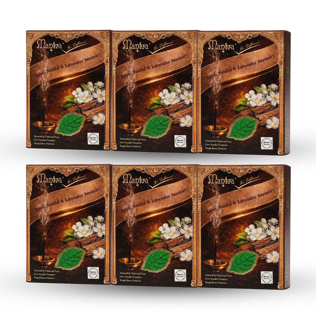 Mantra Souvenir Premium Gift Incense Dhoop Sticks Pack of 6 (180 Sticks) | Rose Sandal Lavender Fragrance Gift Pack | Unique Spiritual Gift for Diwali Housewarming Wedding Return Gifts Corporate Gifting Pooja Gift Hampers