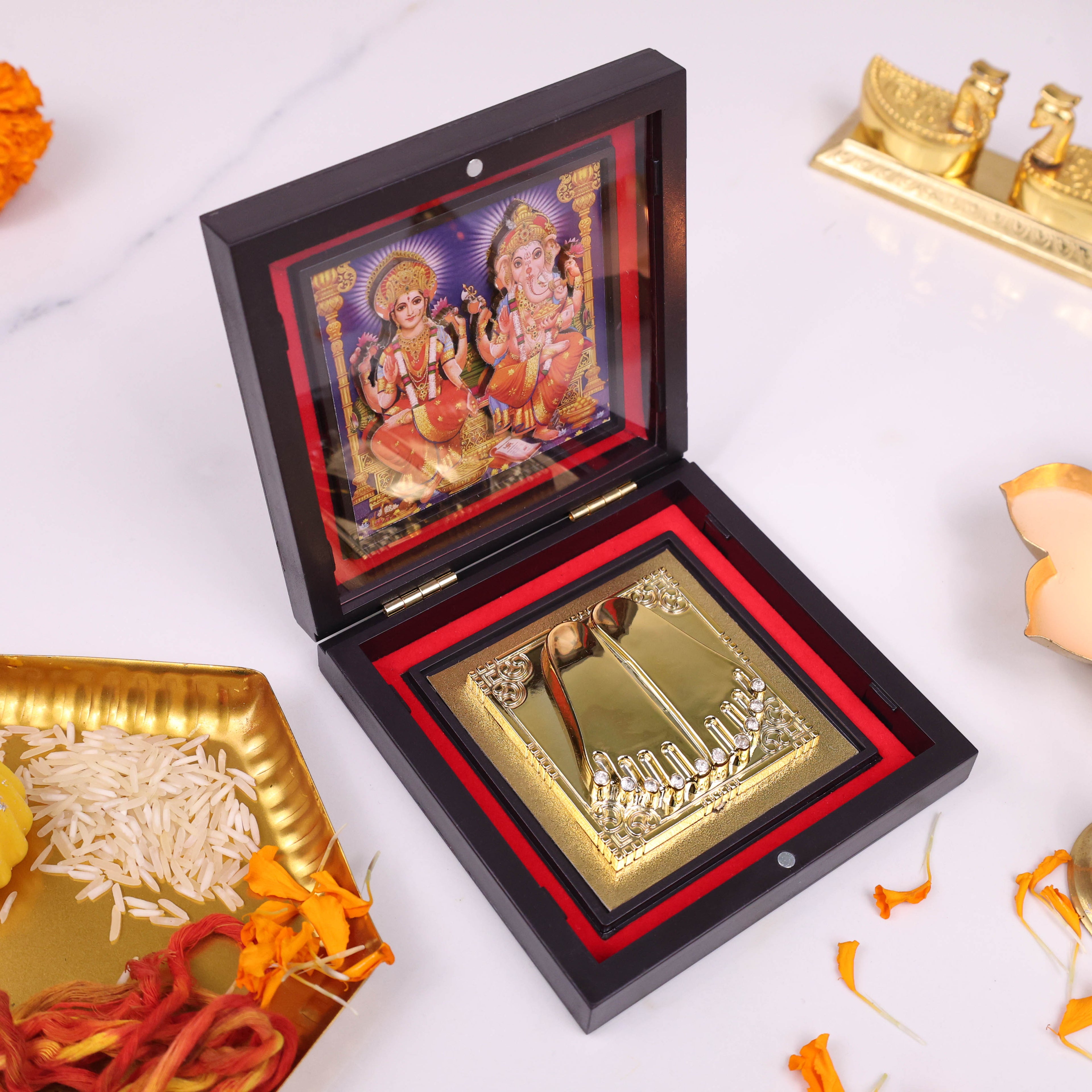 Yantram 3D Lakshmi Ganesh Idol with Charan Paduka | Spiritual Home Temple & Gift Item