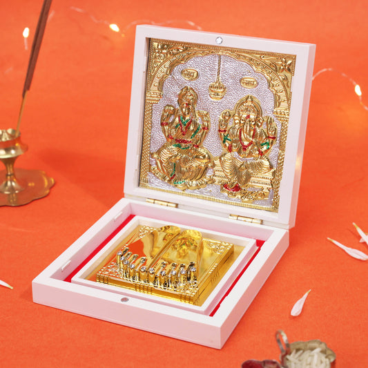 3D Charan Paduka with 3D Lakshmi Ganesh Box for Pooja Room Temple Home Decor Office Mandir Gift | Diwali Gift Spiritual Decor Religious Items