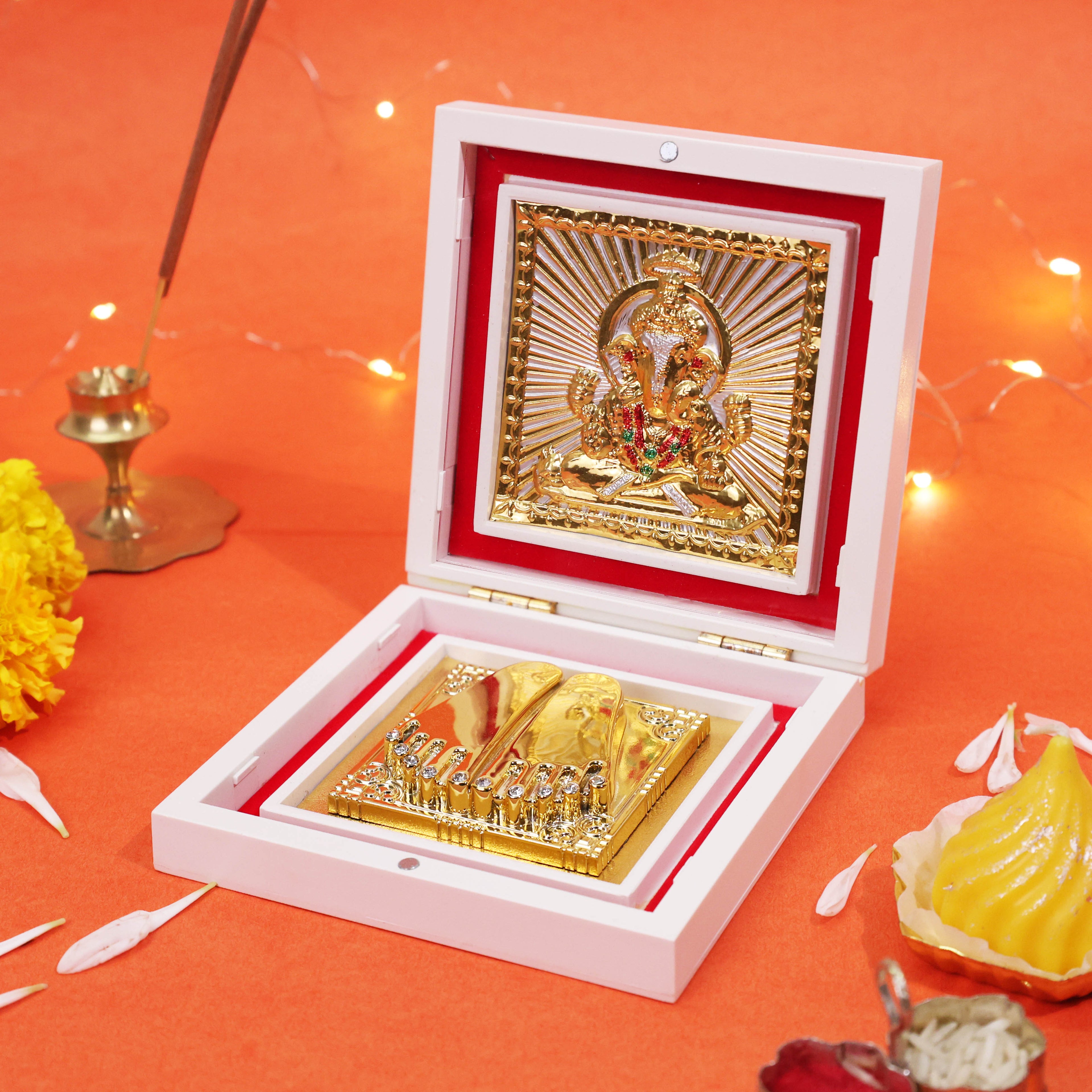 M. Yantram Lord Ganesha Charan Paduka Divine Frame Idol for Pooja Mandir Home Temple Ganapati