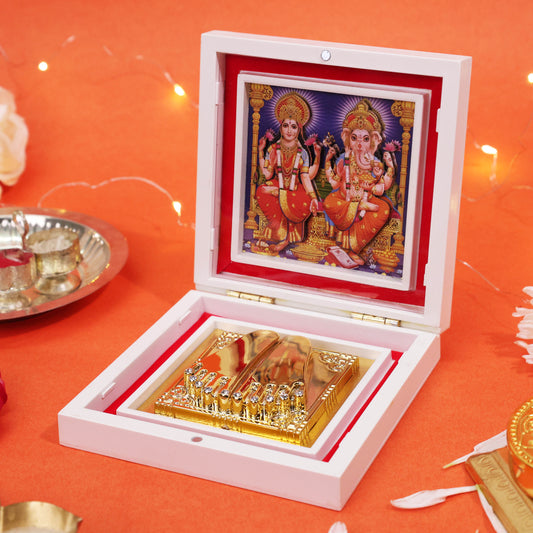 3D Charan Paduka with 3D Laxmi Ganesh Photo Frame Box for Diwali Pooja Mandir Gift