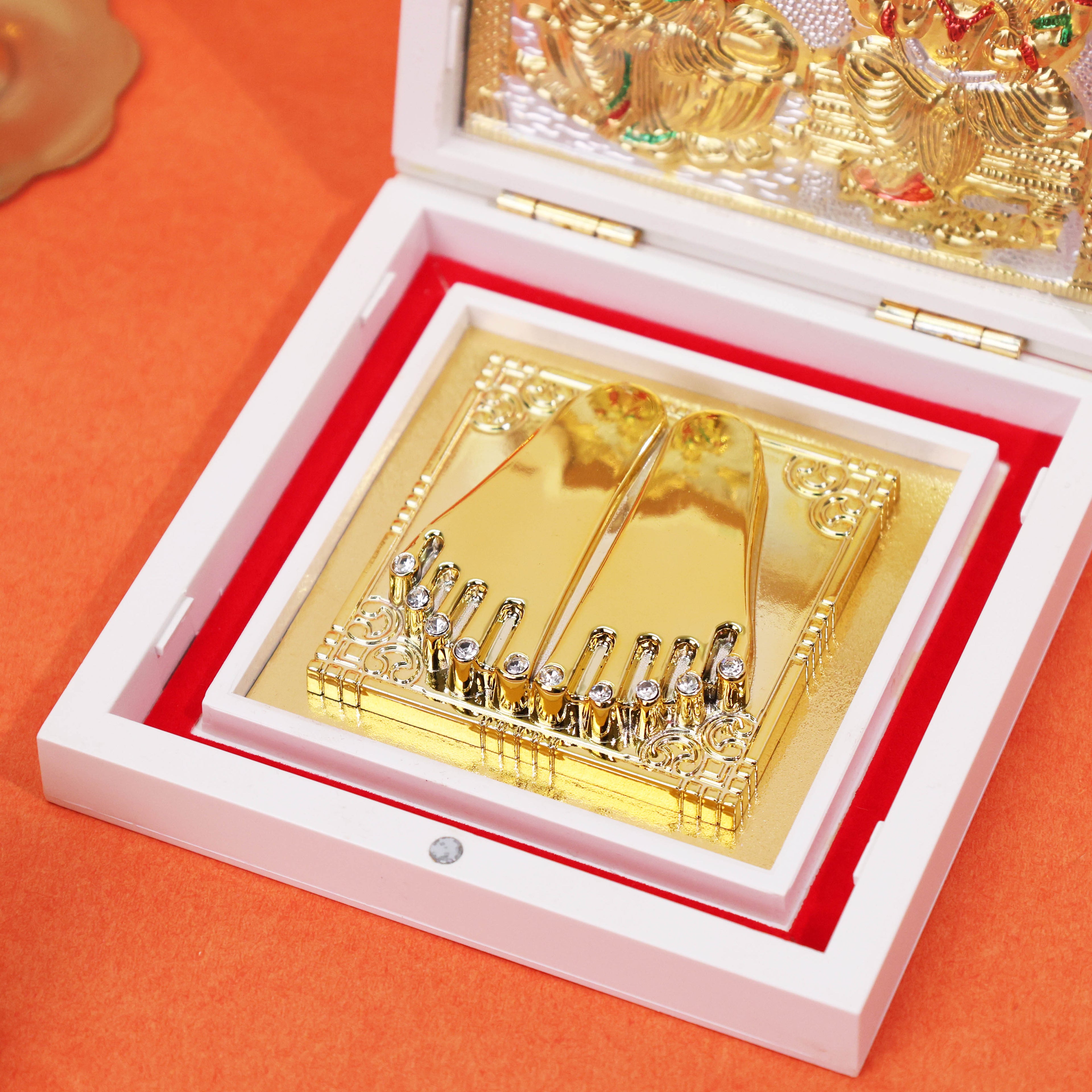 M. Yantram Lakshmi Ganesh Charan Paduka Box for Pooja Room Temple Home Decor Office Mandir Gift | Diwali Gift Spiritual Decor Religious Items
