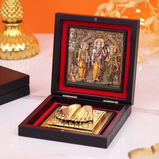 Shri Ram Darbar Charan Paduka with Premium Wooden Box | Ram Sita Lakshman Hanuman Vastu Gift