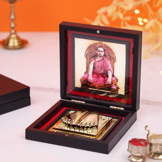Guru Charan Paduka in Premium Wooden Box | Spiritual Swami Saint Footprint Ido