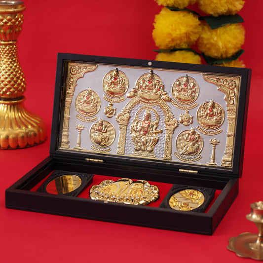 Ashta Lakshmi Charan Paduka with Wooden Box | Eight Forms of Goddess Lakshmi Puja Paduka for Wealth & Prosperity