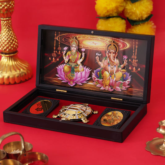 Lakshmi Ganesh with Tortoise in Wooden Box | Vastu & Puja Combo for Wealth, Success and Prosperity